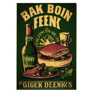 Bak Boin Feeni Food Drink Art Card St Patrick Day Bar Decor Irish Blank Postcard